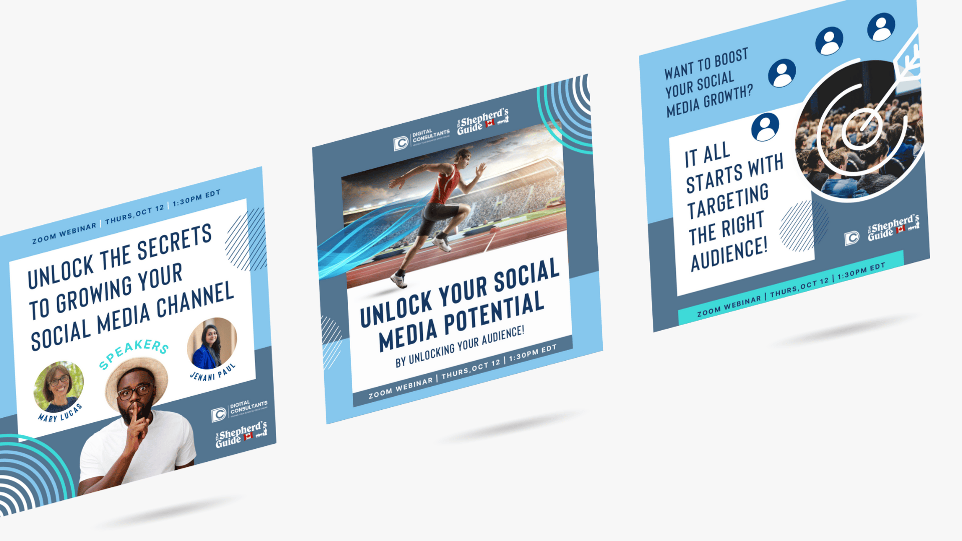 Social media graphics for 'Unlock Your Social Media Potential' webinar