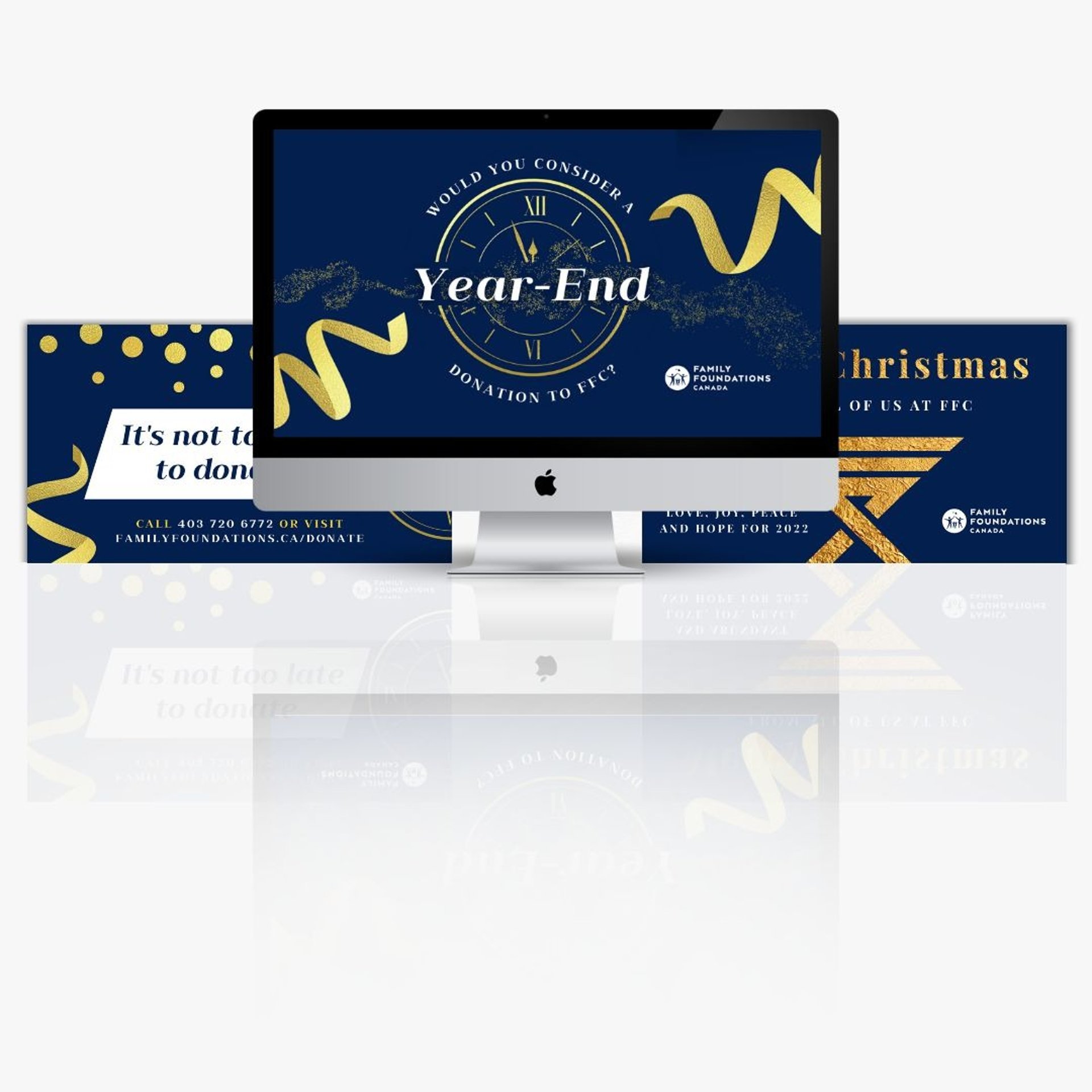 FFC Year-End and Christmas campaign — dark navy and gold