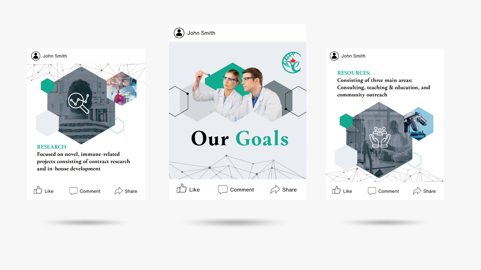 Research, Goals, and Resources social posts for ImmunoCeutica